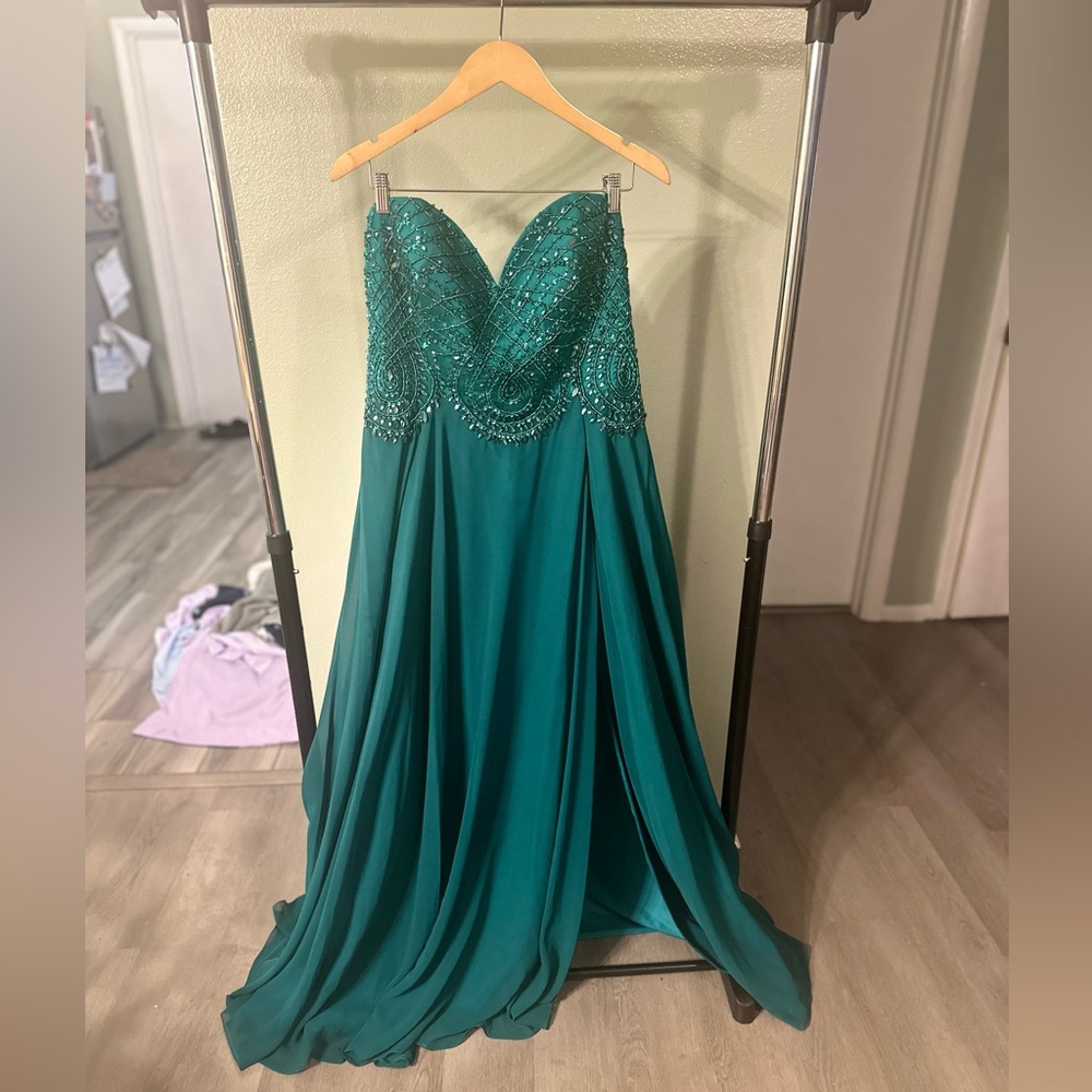Teal Green Beaded Formal Dress